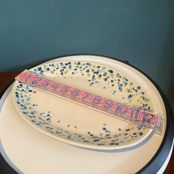 Gail Pittman Signed GAP28 12.5” Oval Platter Blue Green Dots On White 2007 - Picture 6 of 7